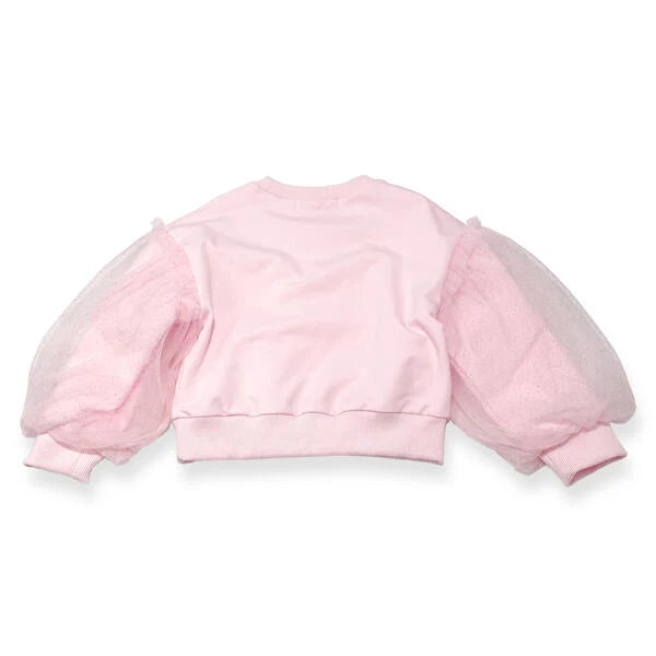 Pink Mesh Sleeve Embellished Sweatshirt