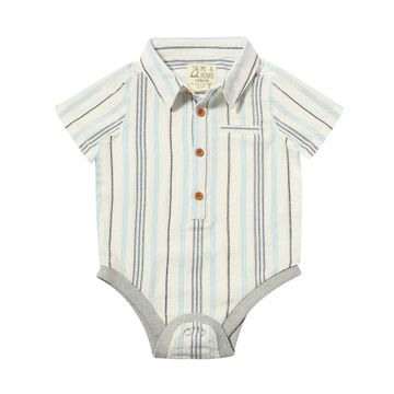 Blue/White Wide Stripe Woven Onesie