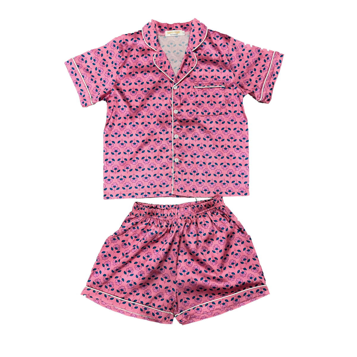 SATIN LOUNGEWEAR SET- GEOMETRIC FLOWER PRINT