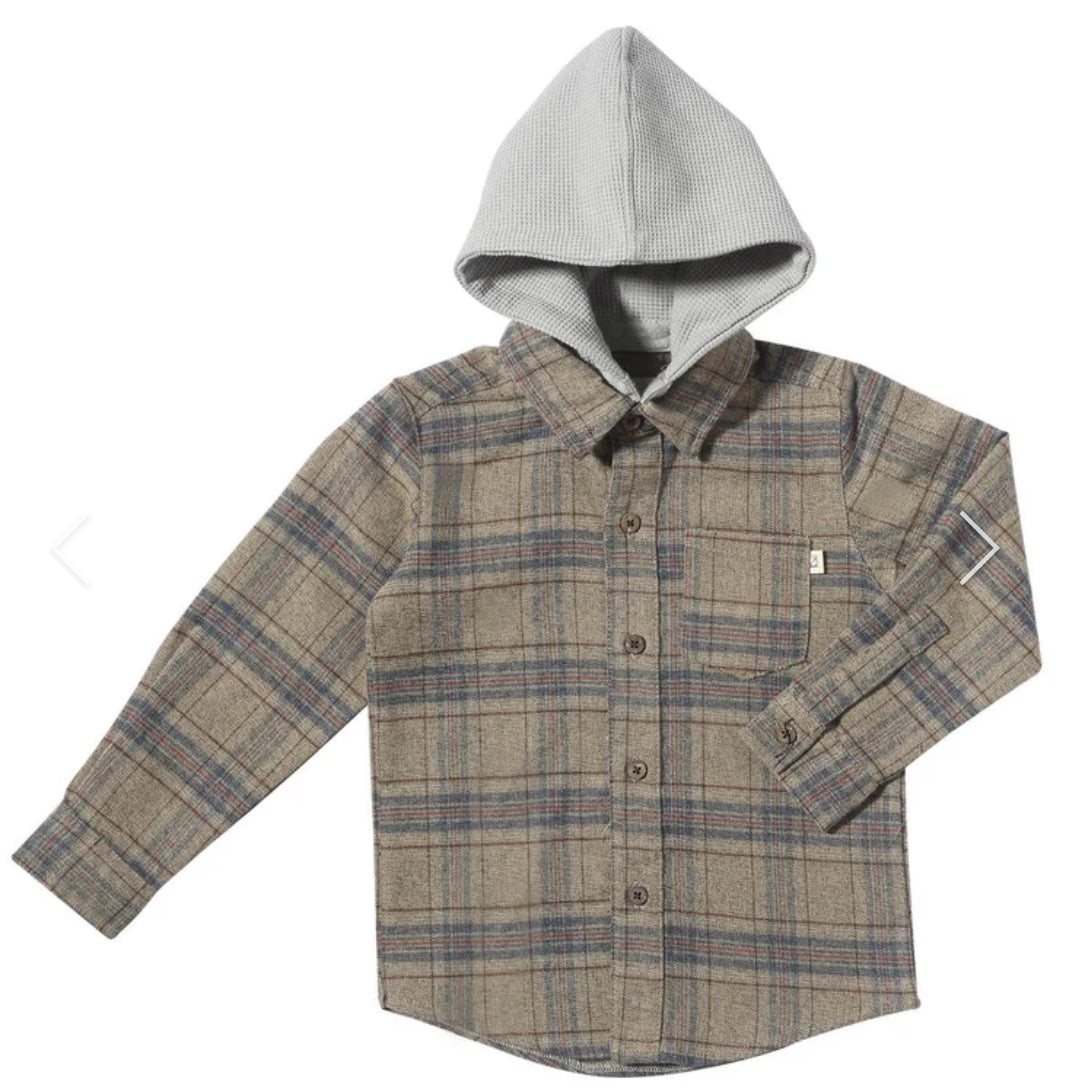 Beige Plaid Hooded Shirt