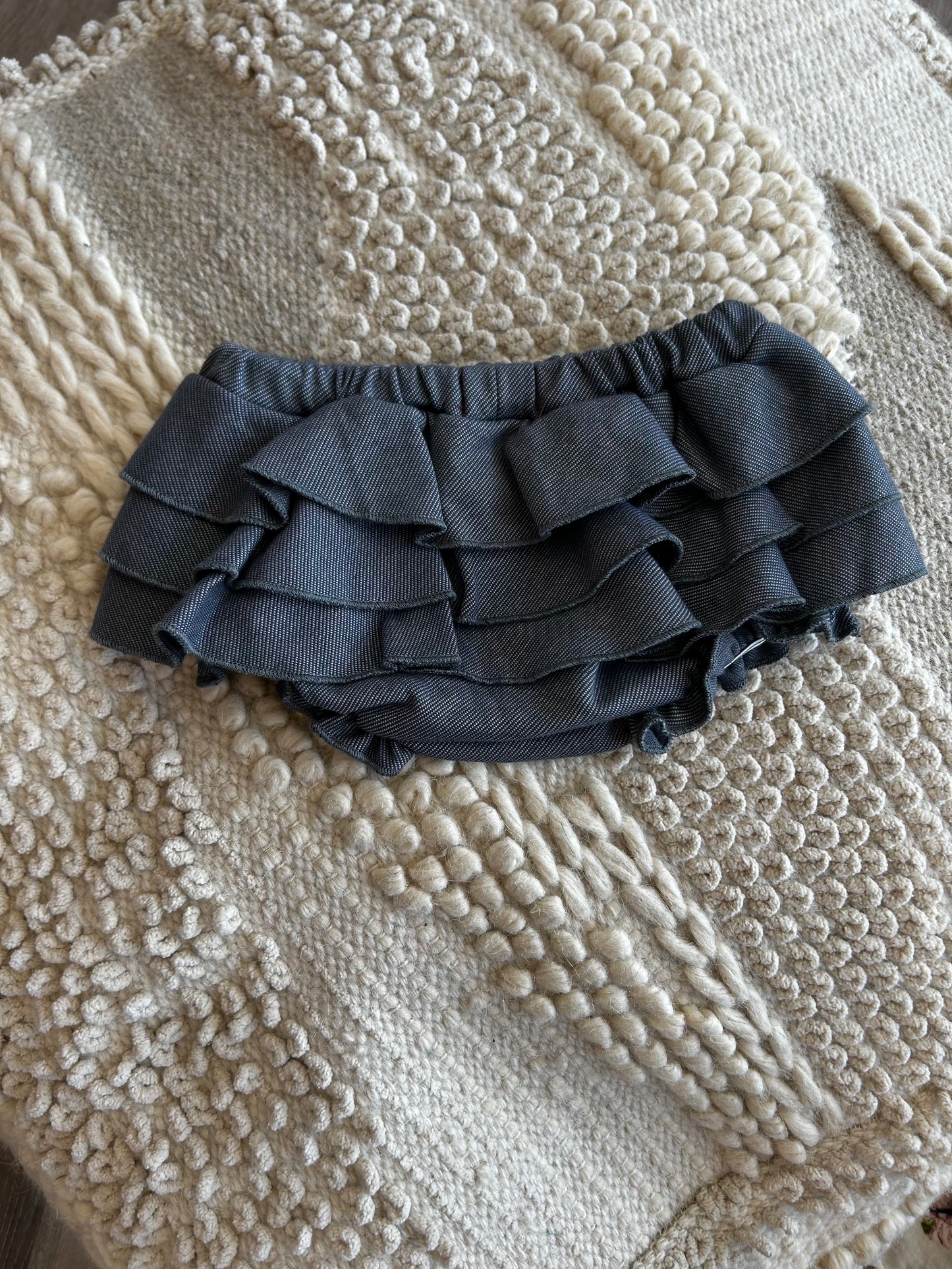 ORGANIC RUFFLE BLOOMER RUST DENIM