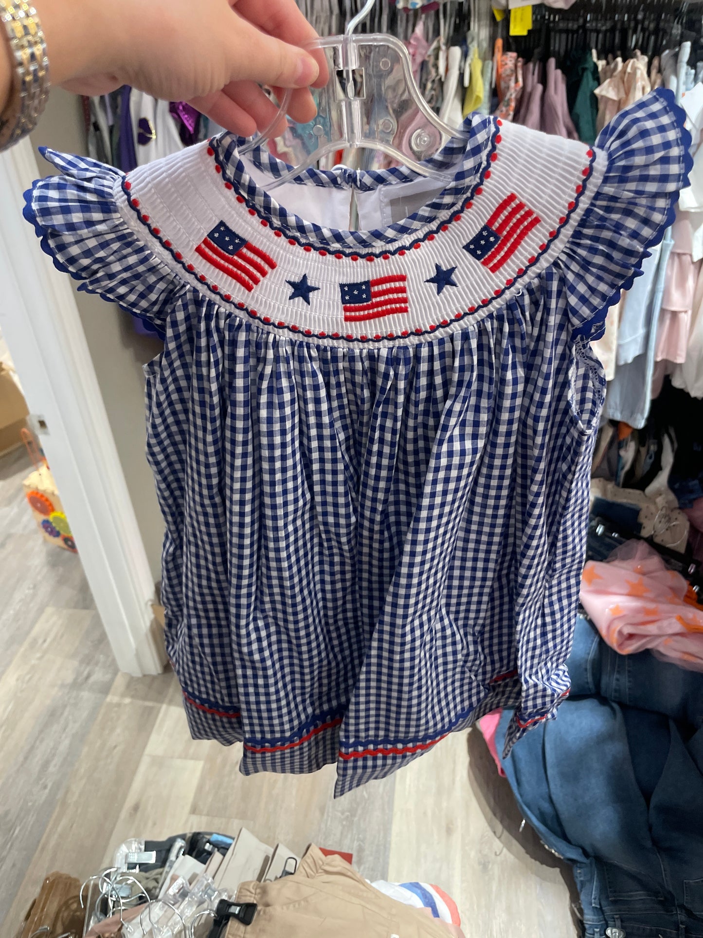 Royal Blue American Flag Smocked Dress
