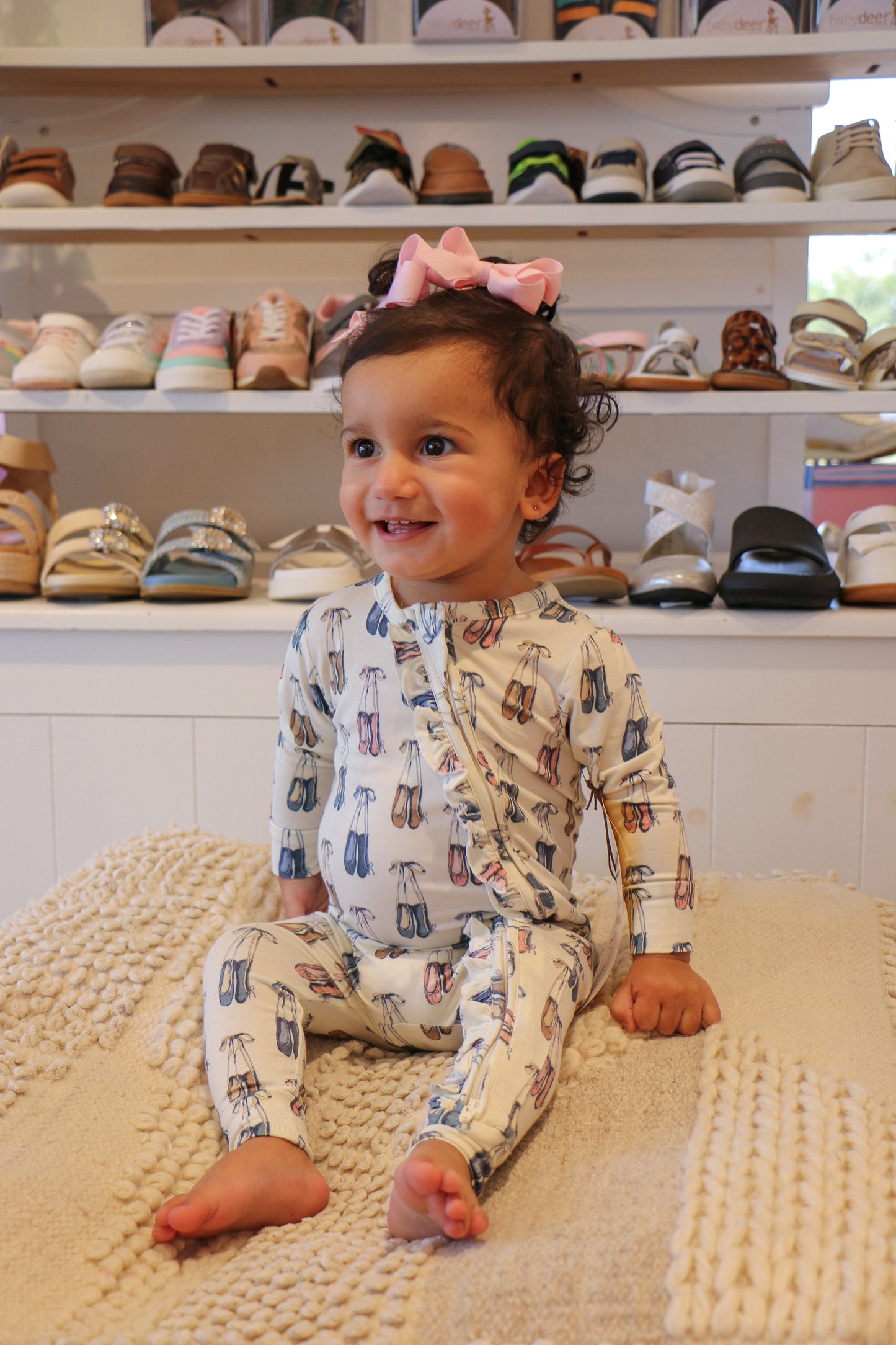 Baby Girls Ruffle Bamboo Romper - Ballet Slippers