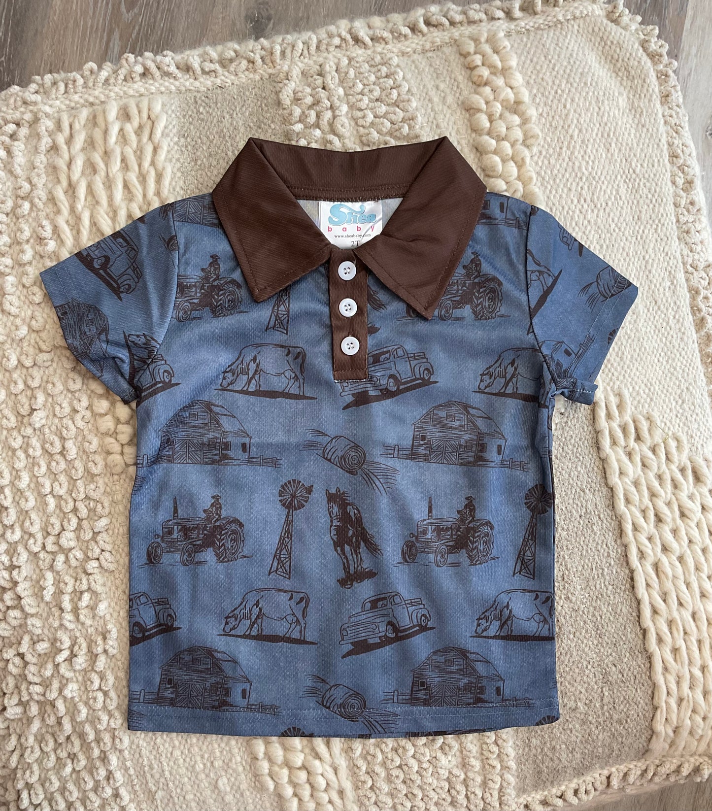 Boys Polo Farm Print Shirt