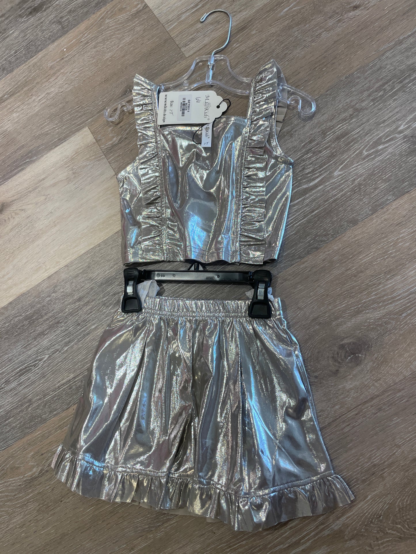 METALLIC RUFFLE CROPPED TOP AND SHORT SET