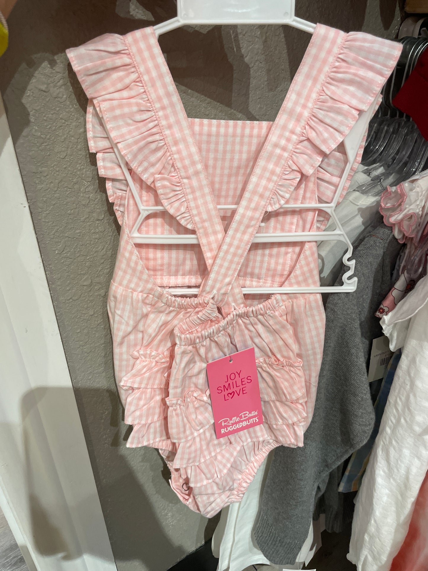 Pink Gingham Pinafore Cross-back Woven Romper