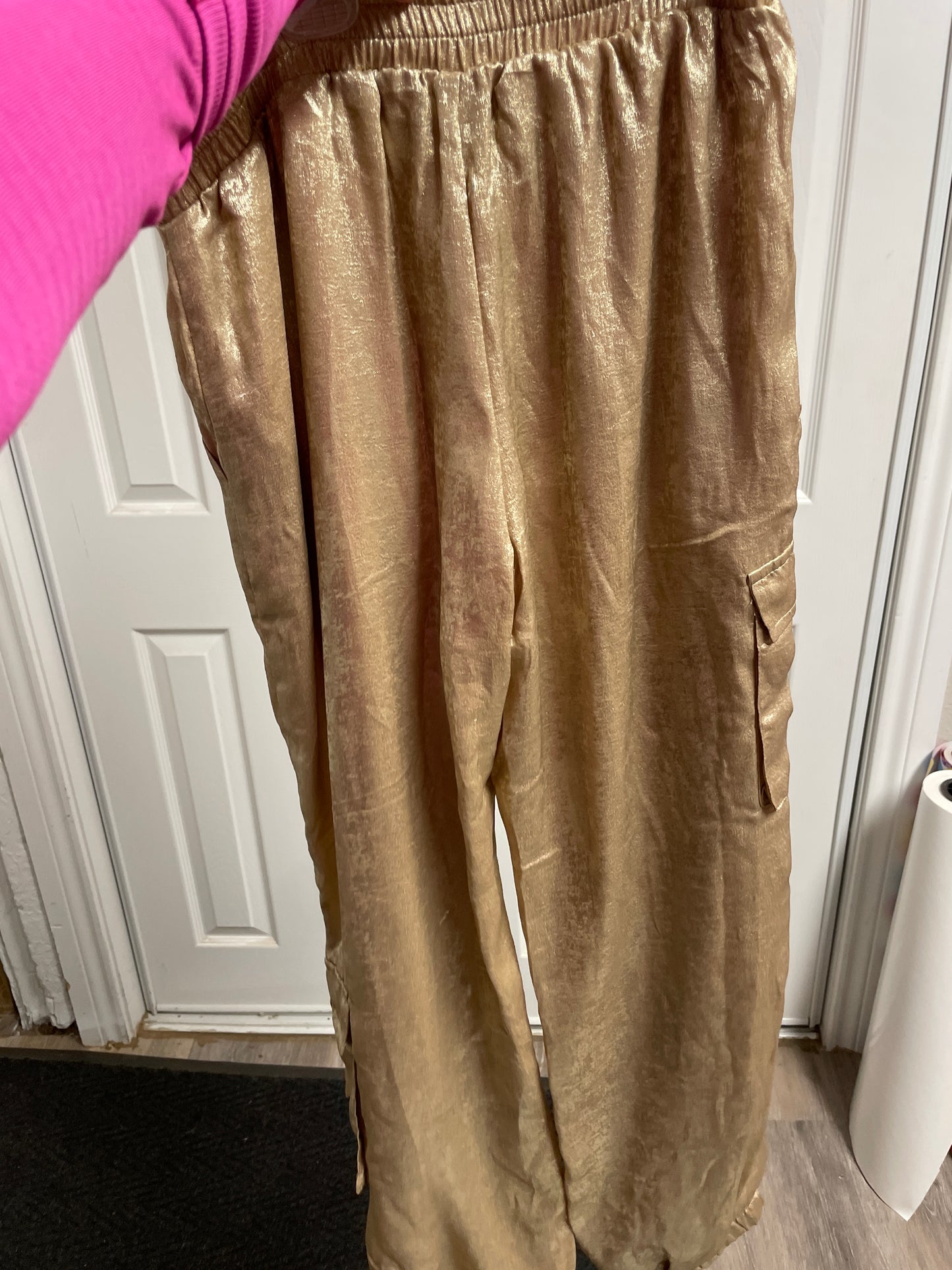Gold Metallic Cargo Jogger Pants