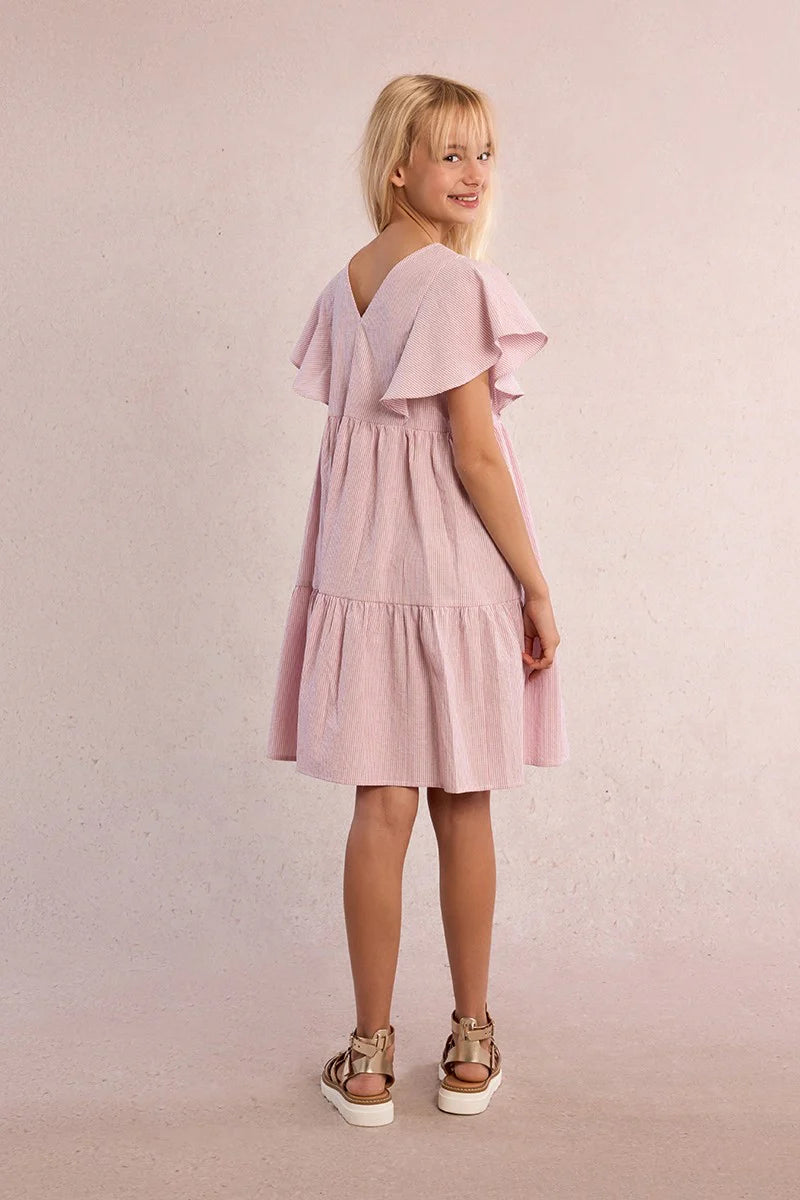 Girls Old Pink Stripe Woven Dress