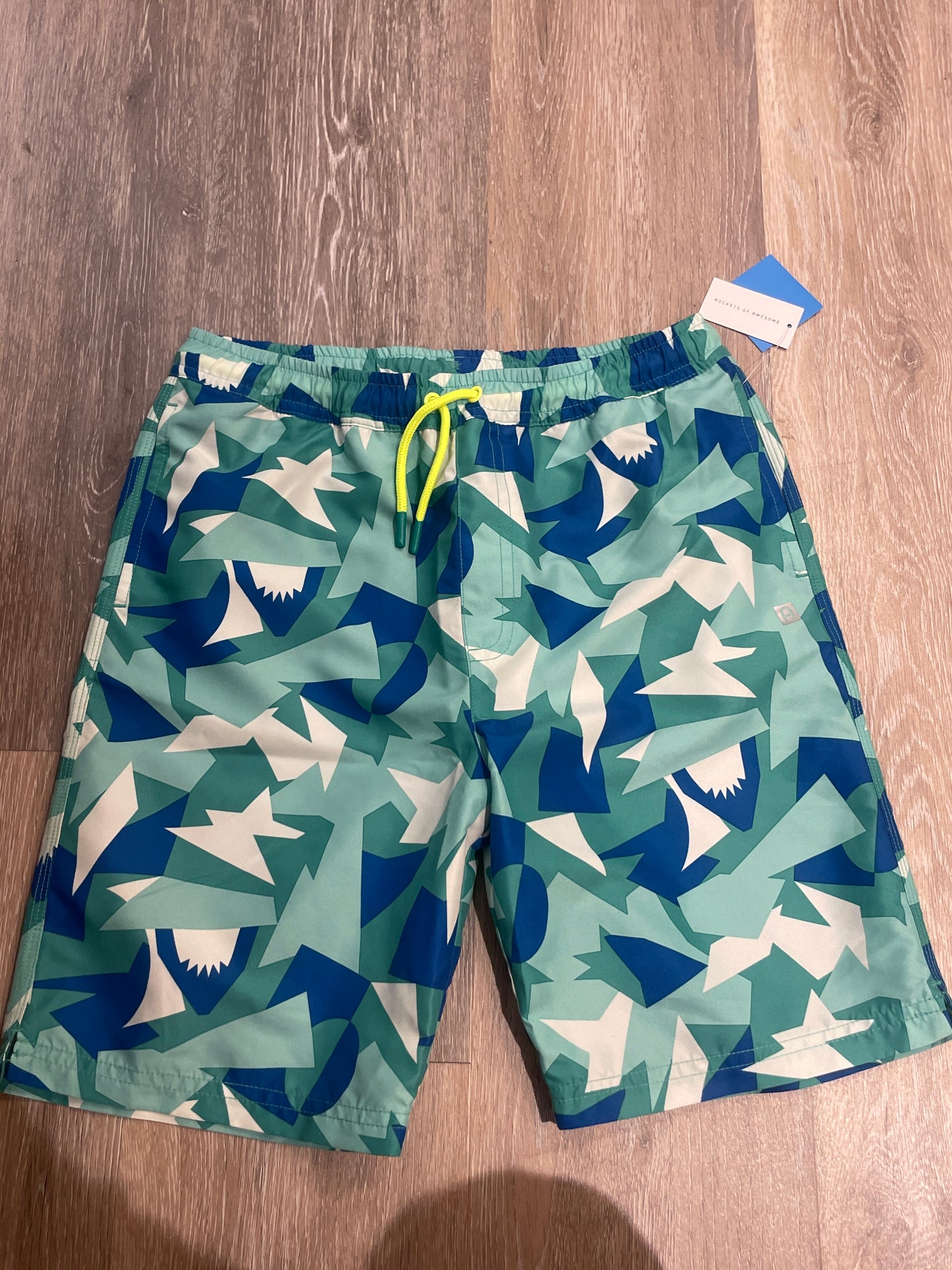 SEA GREEN SHARKS SWIM TRUNKS