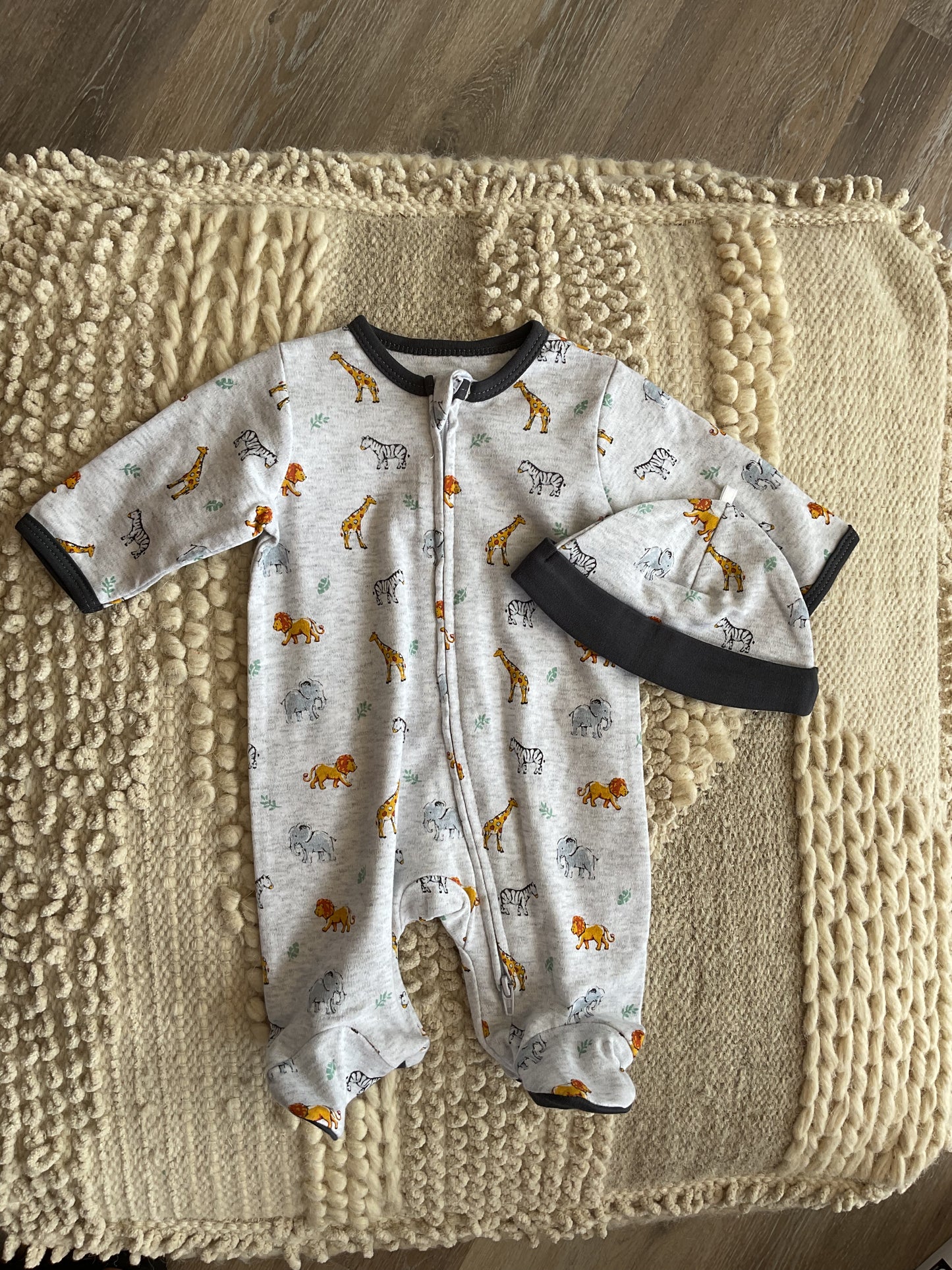 Jungle Pals Footed One-Piece and Hat