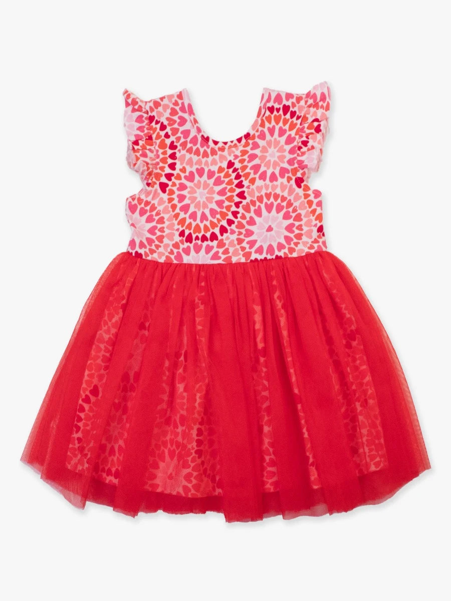 Pink Kaleidoscope Hearts Flutter Dress