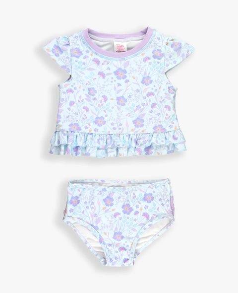 Fairytale Garden cap Sleeve Ruffle Hem Bikini 2 Pc