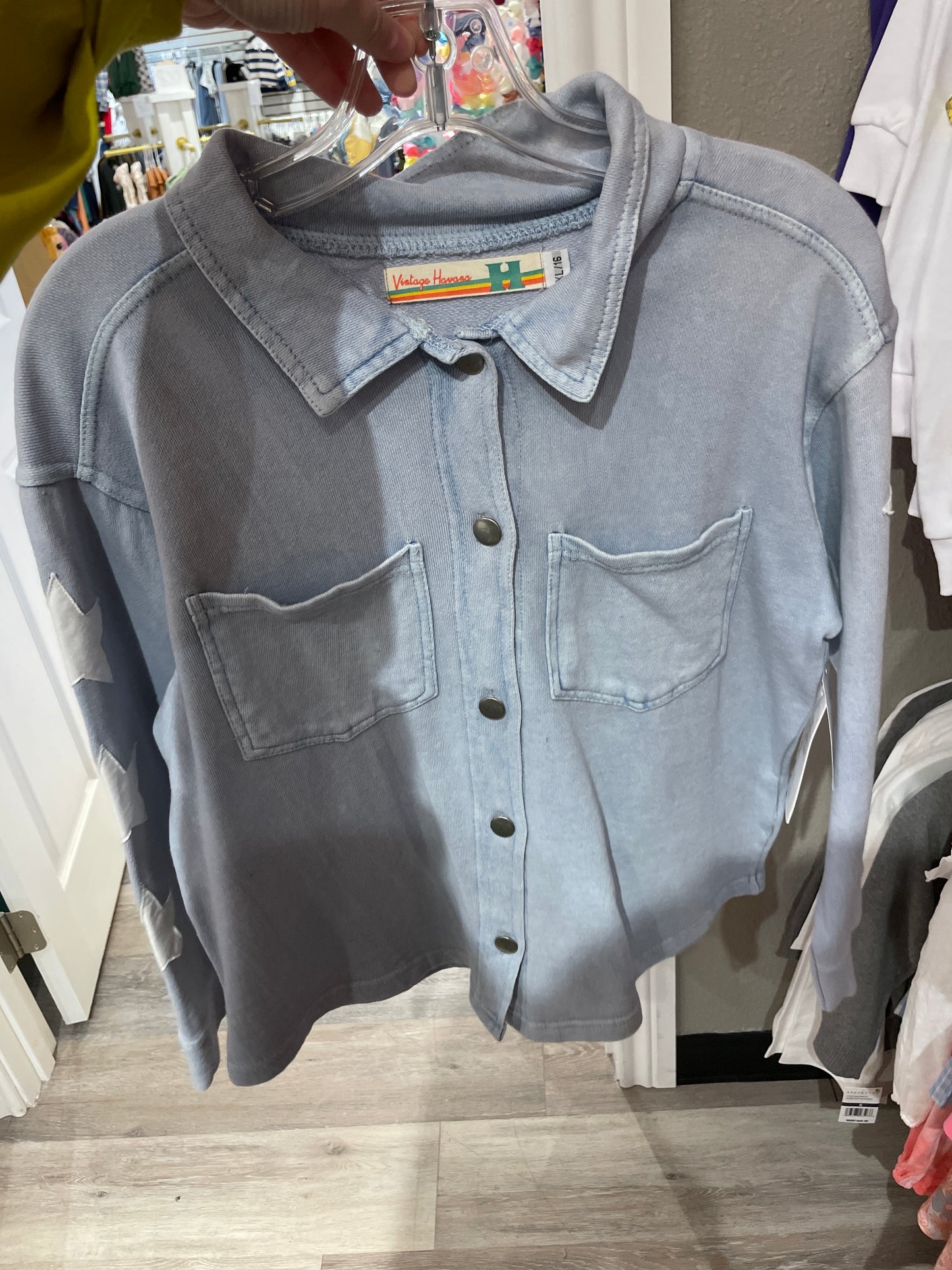 LIGHT WASH KNIT STAR SLEEVE SHIRT/JACKET