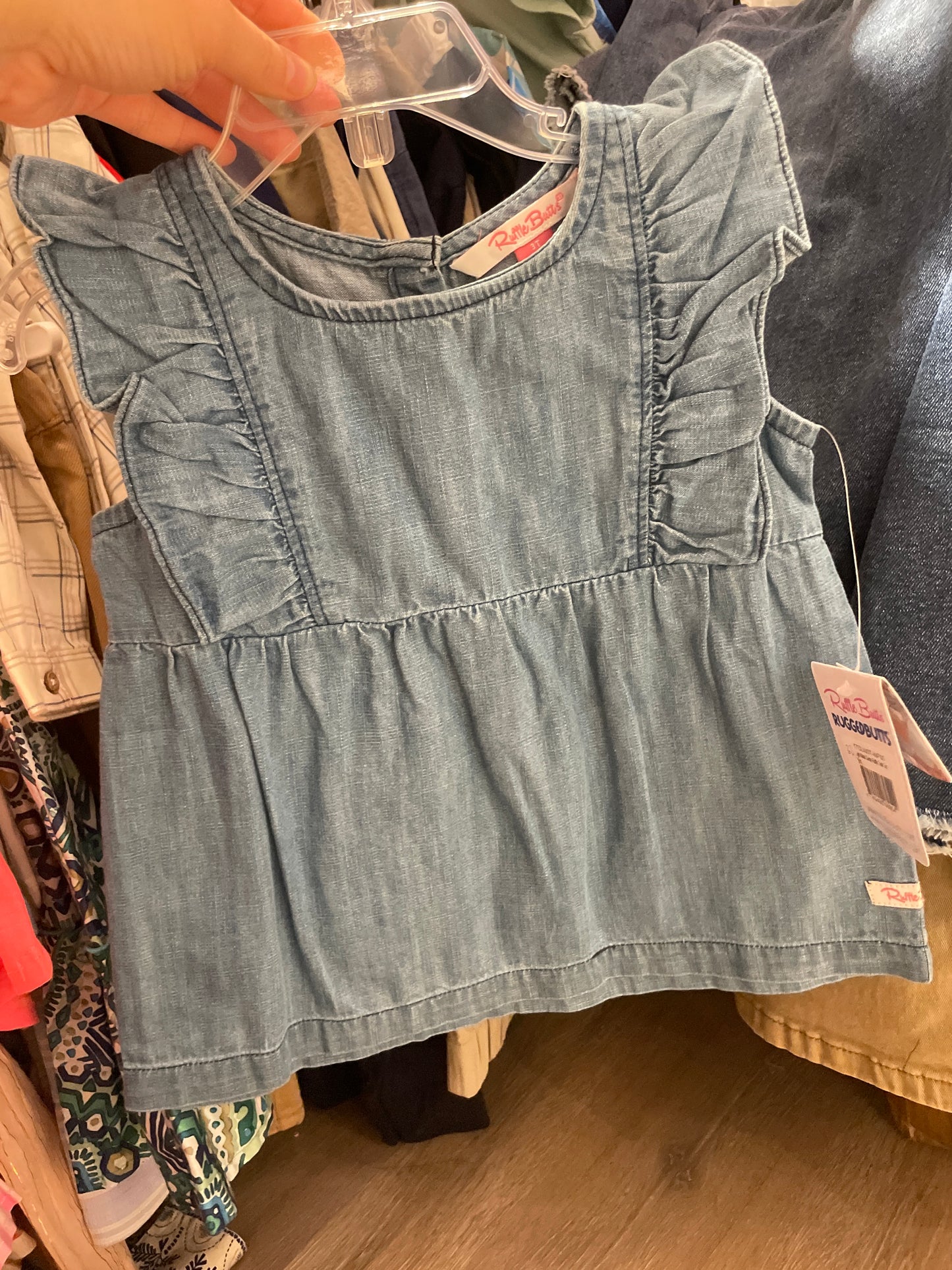 Light Wash Denim Ruffle Tank