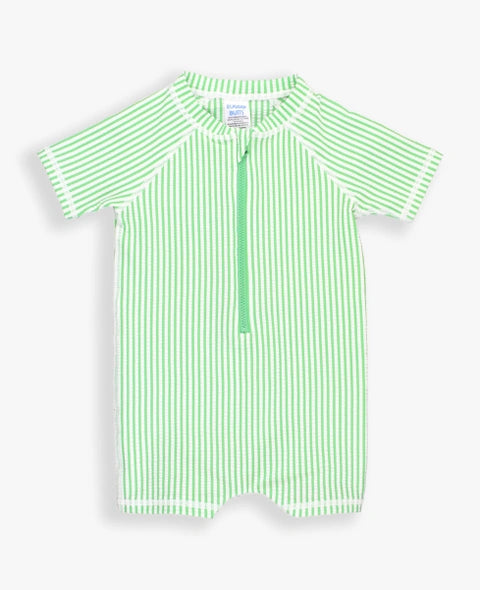 Spring Green Seersucker Short Sleeve One Piece Rash Guard