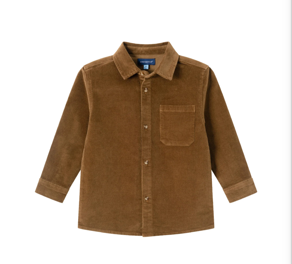 Garment Washed Brown Cord Button down