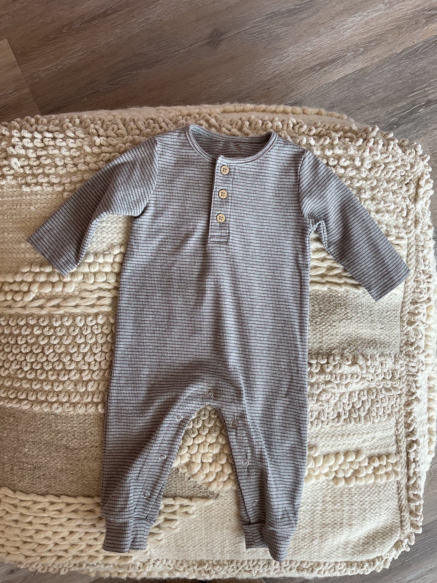 TAN/GREY STRIPE ROMPER