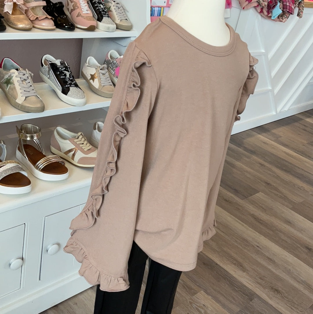 TAN RUFFLED SLEEVE TOP