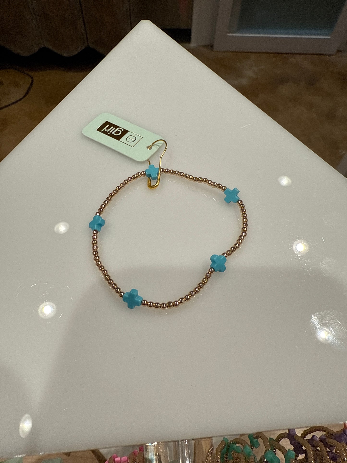 eGirl Signature Cross Gold Pattern 2mm Bead Bracelet