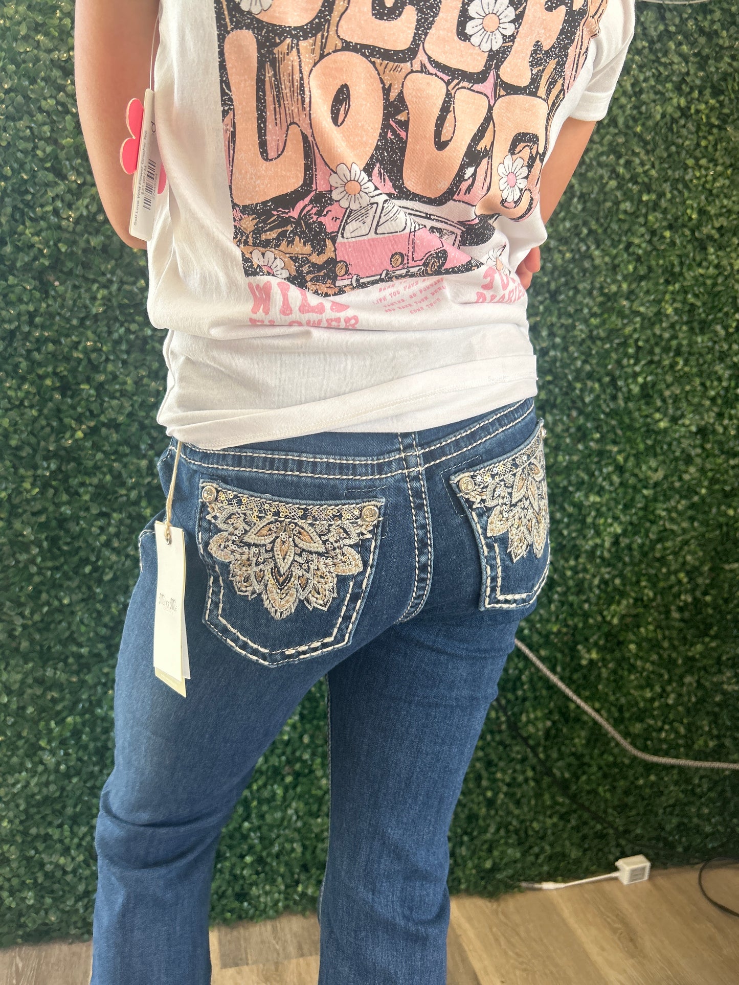 Flower Sequin Miss Me Jean