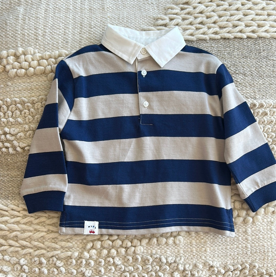 NAVY BLUE/GREY L/S STRIPED POLO
