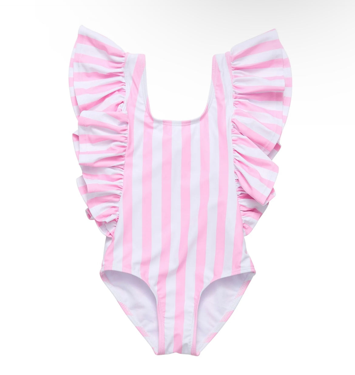 PINK STRIPE WIDE FRILL SWIMSUIT