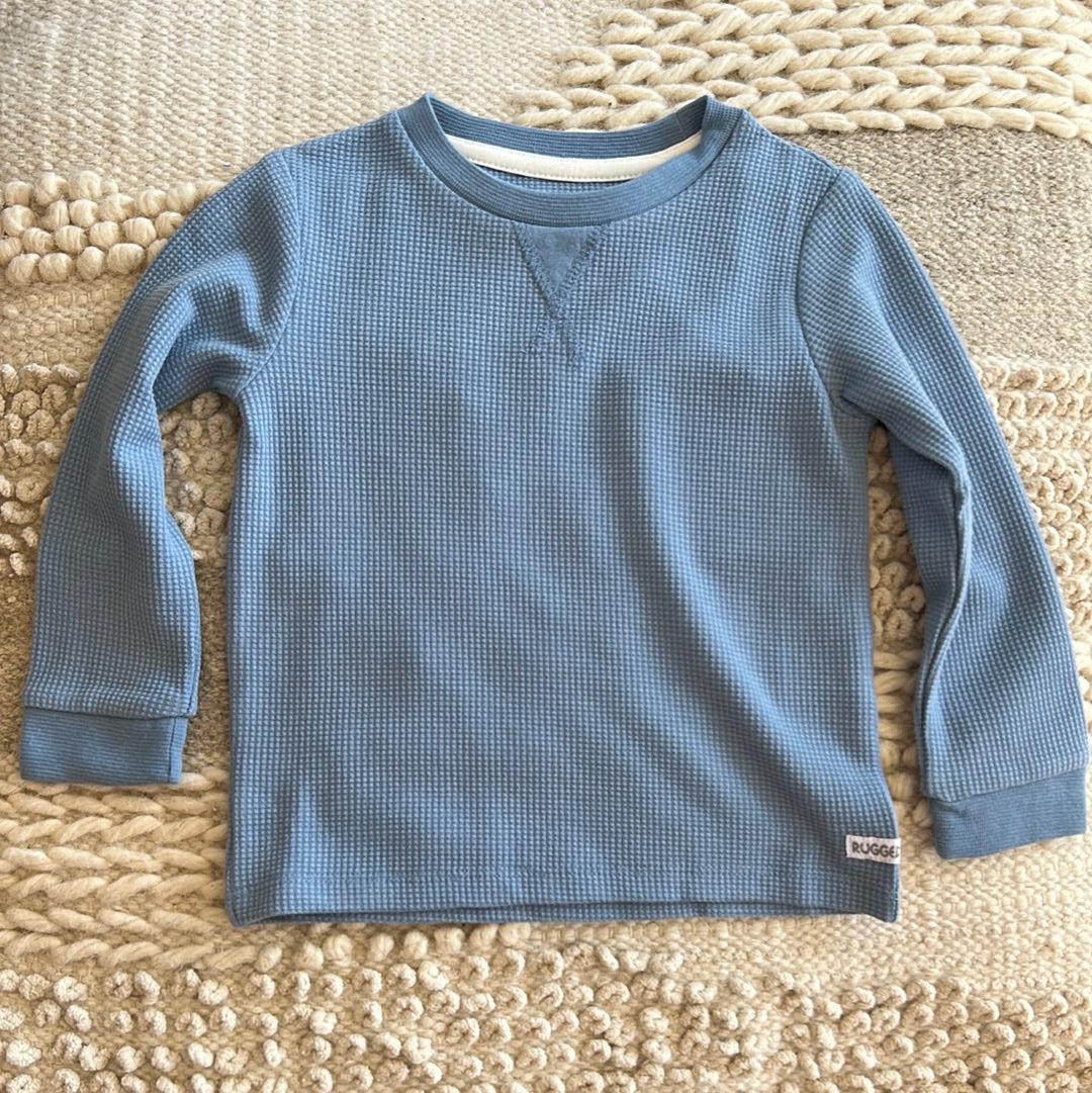 SLATE WAFFLE KNIT LONG SLEEVE CREW NECK SHIRT