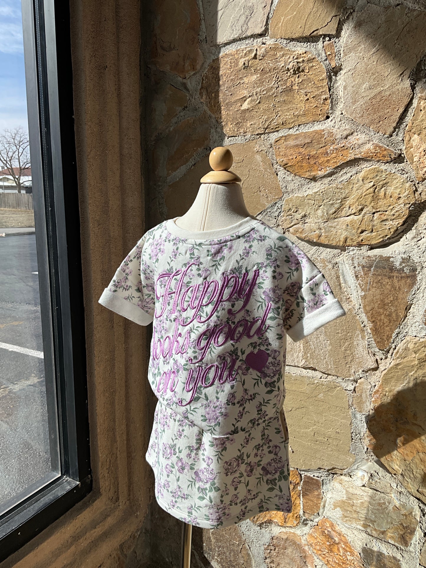 Floral Print W/ Embroidered Heart Top