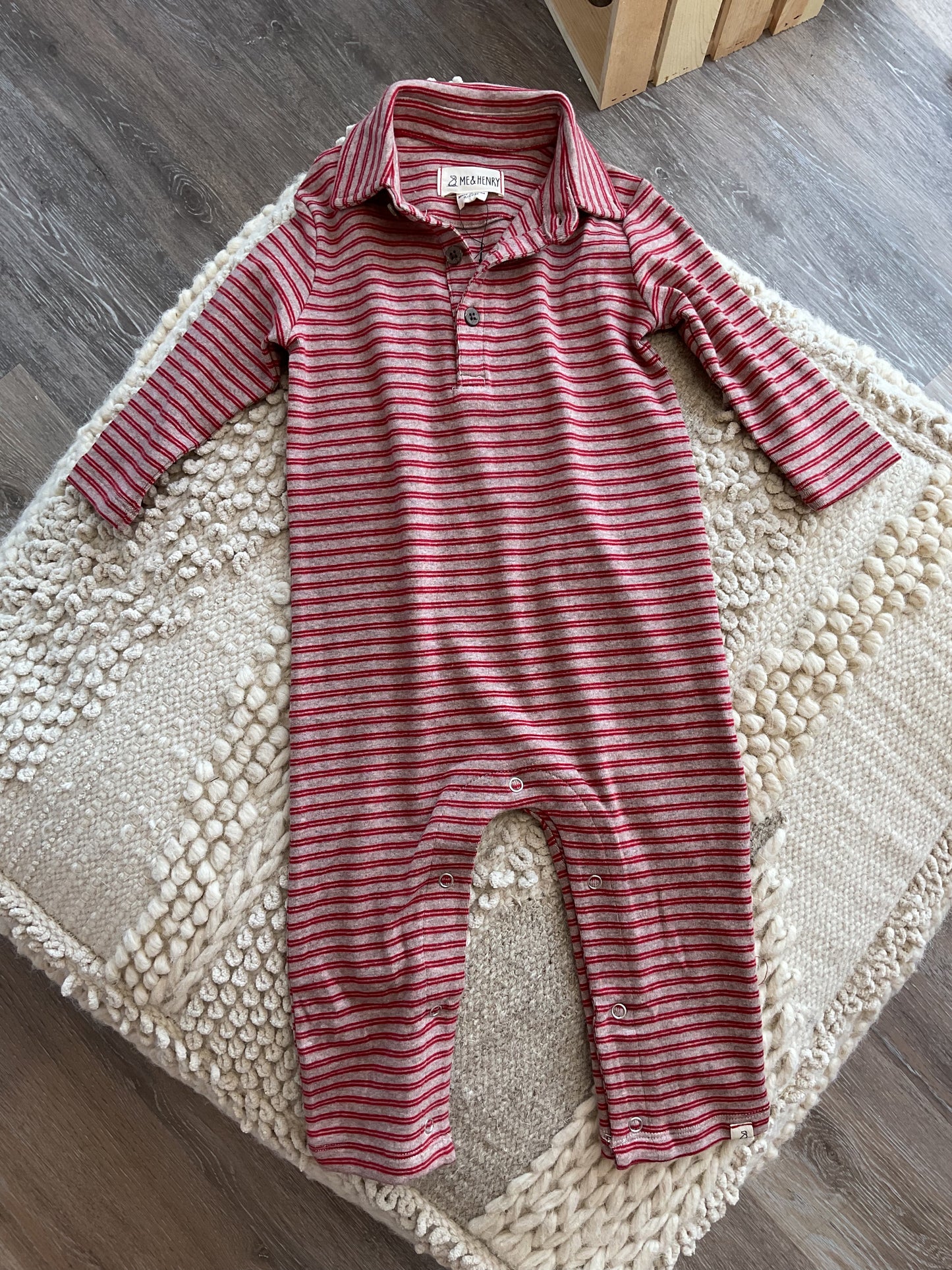 RED DOUBLE STRIPE POLO ROMPER