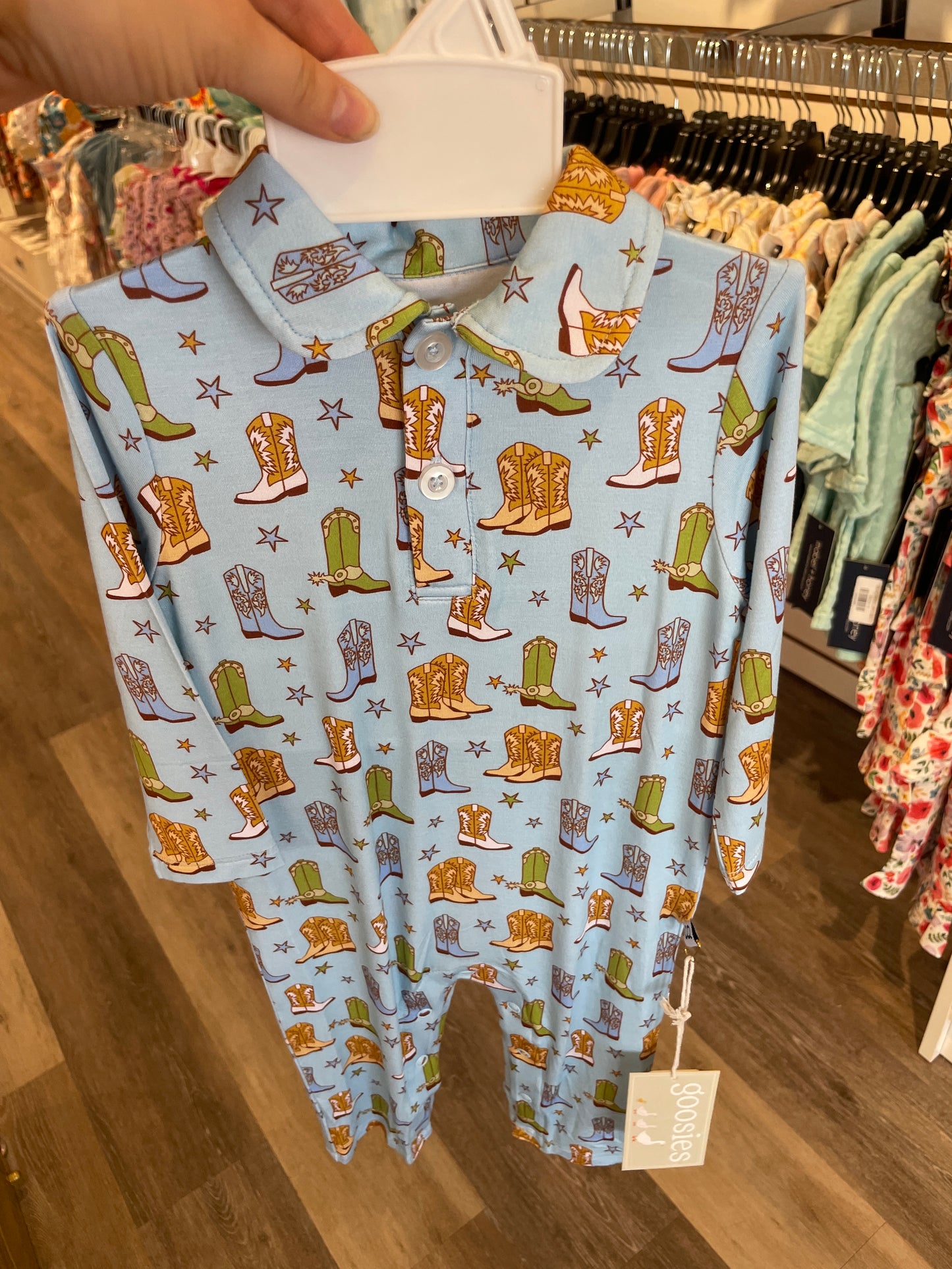 Blue Boot Print LS Polo Romper