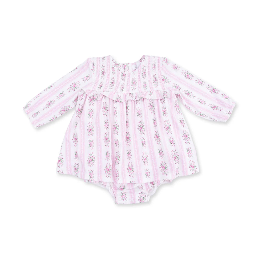 Bella Rose Stripe Long Sleeve Smocked Ruffle Bubble with Skirt