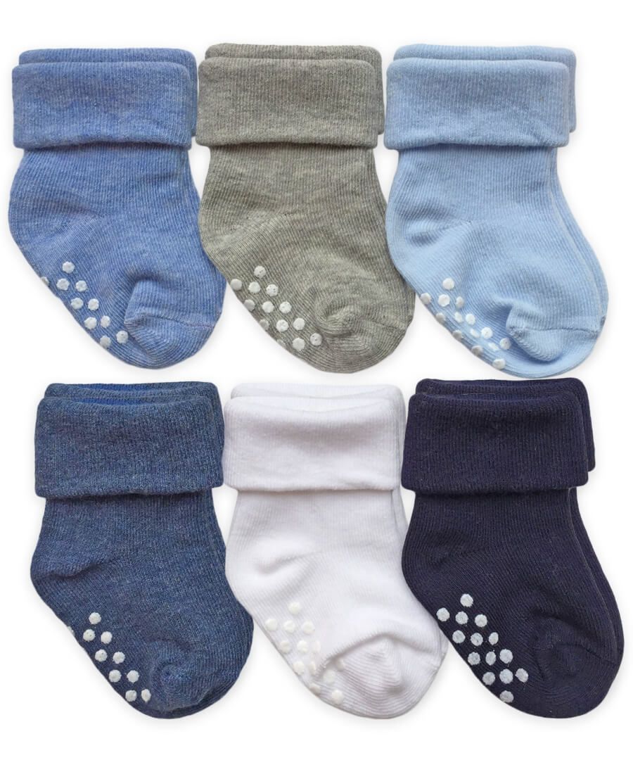 infant and toddler non-skid 6 pack socks