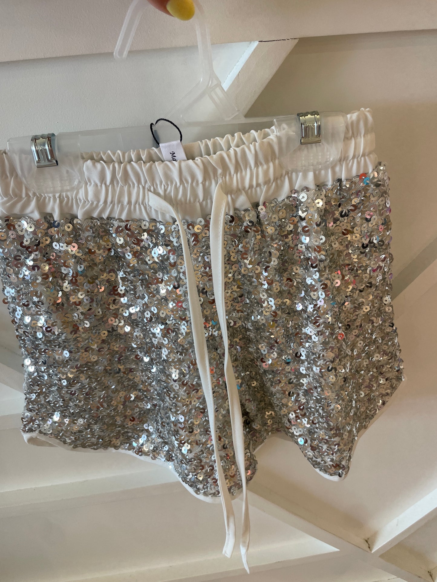 SILVER SEQUIN SHORTS