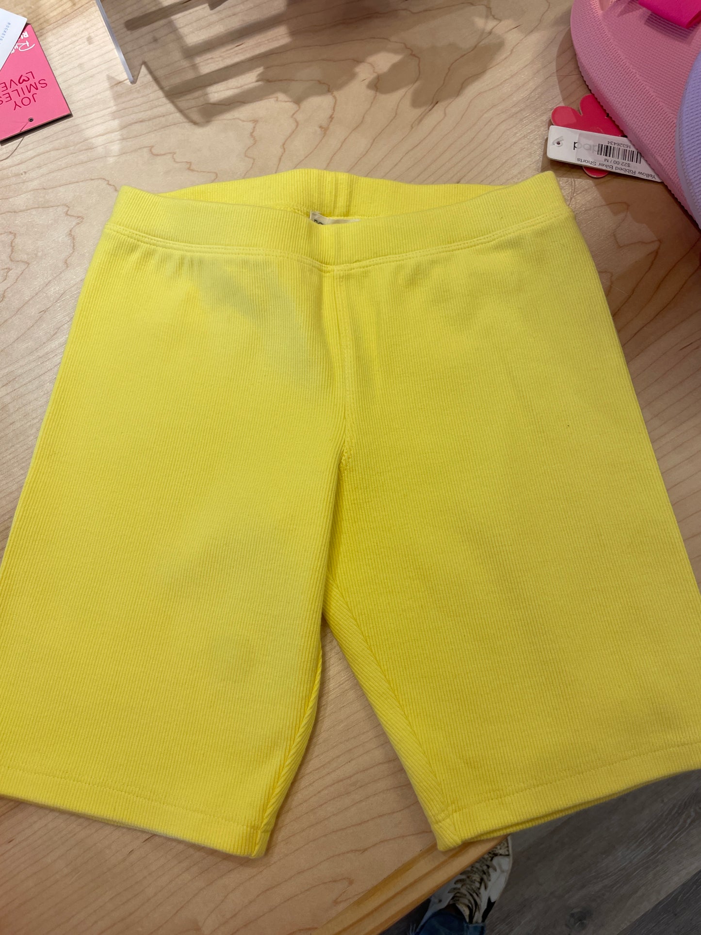 Yellow Ribbed Biker Shorts