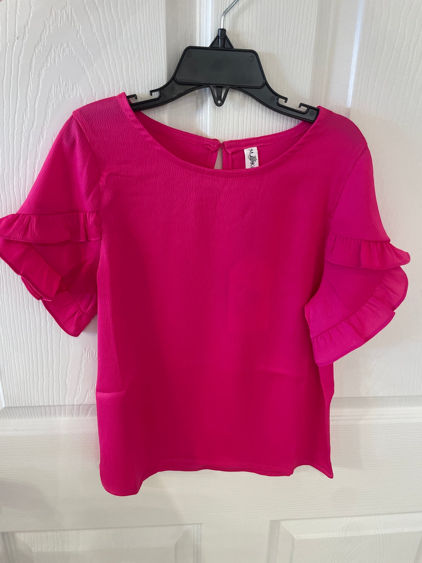 HOT PINK RUFFLE SLEEVE BLOUSE