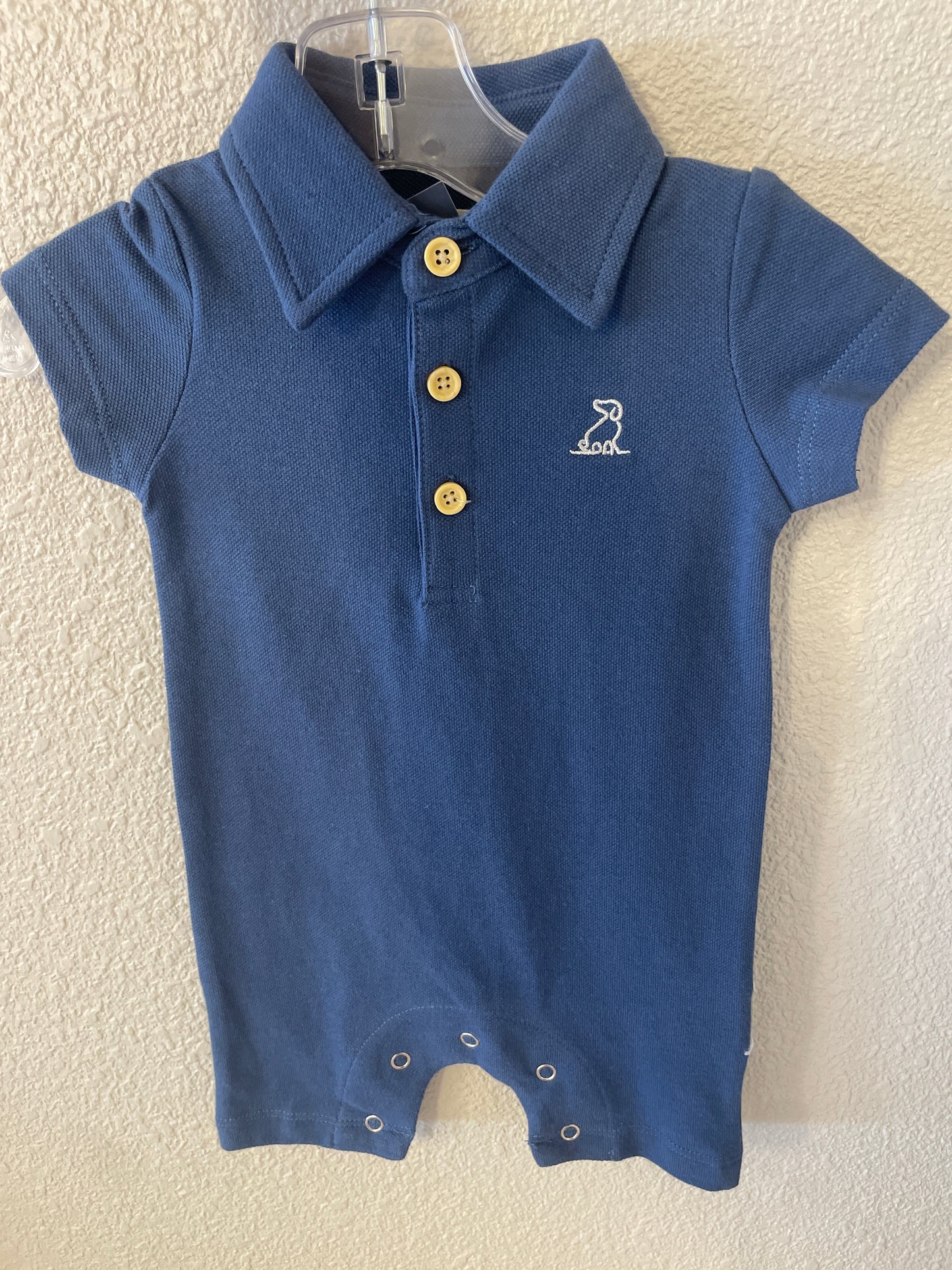 Navy Pique Polo Romper