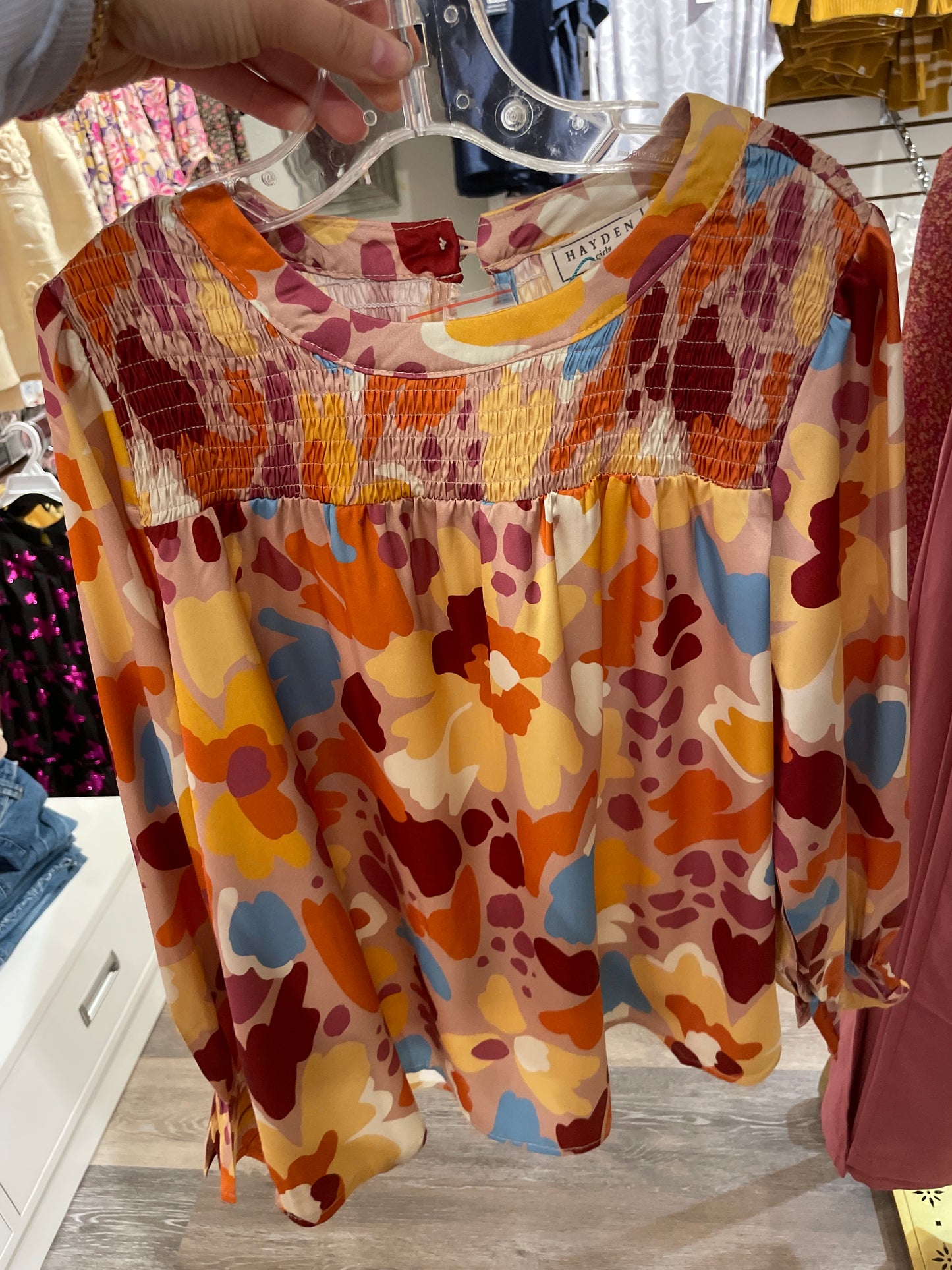 Girls Abstract Floral Smocked Yoke Top