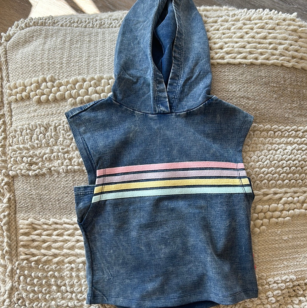 Denim Washed Trench Terry Sleeveless Hoodie