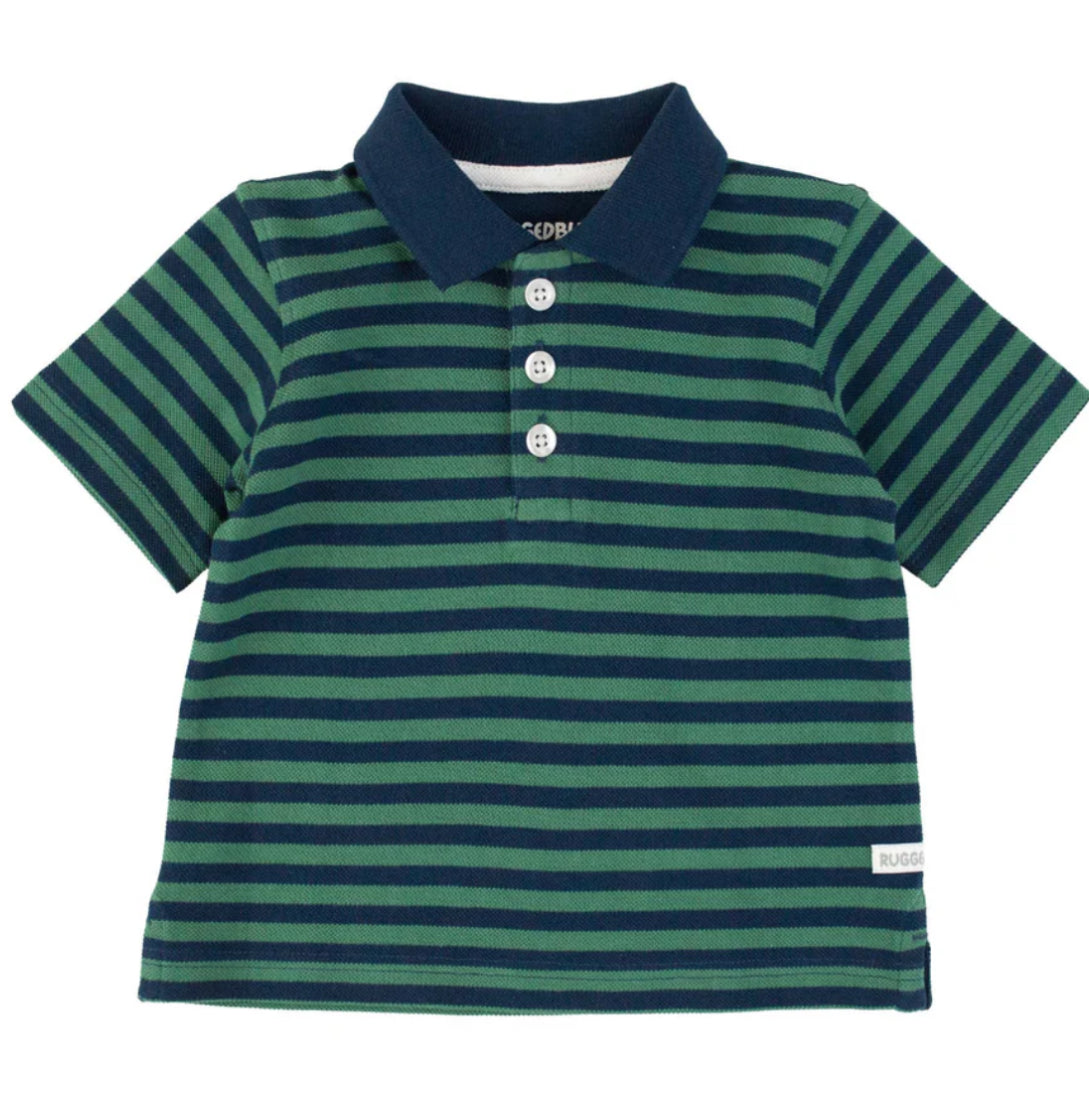 Green & Navy Stripe Pique SS Polo