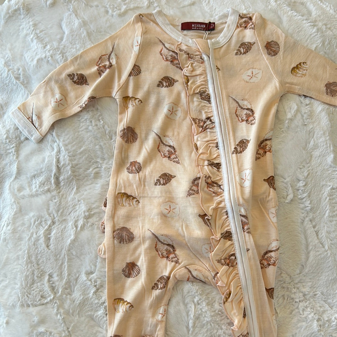 SEASHELL RUFFLE FOOTED ROMPER