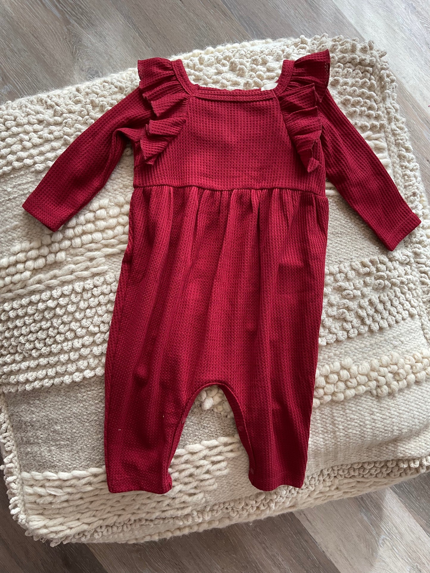 BERRY & OLIVE WREATH WAFFLED KNIT ROMPER