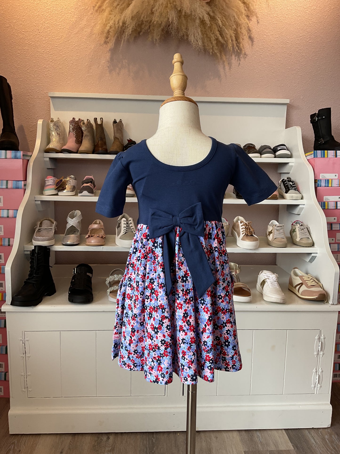 Red White and Bloom Knit Twirl Dress