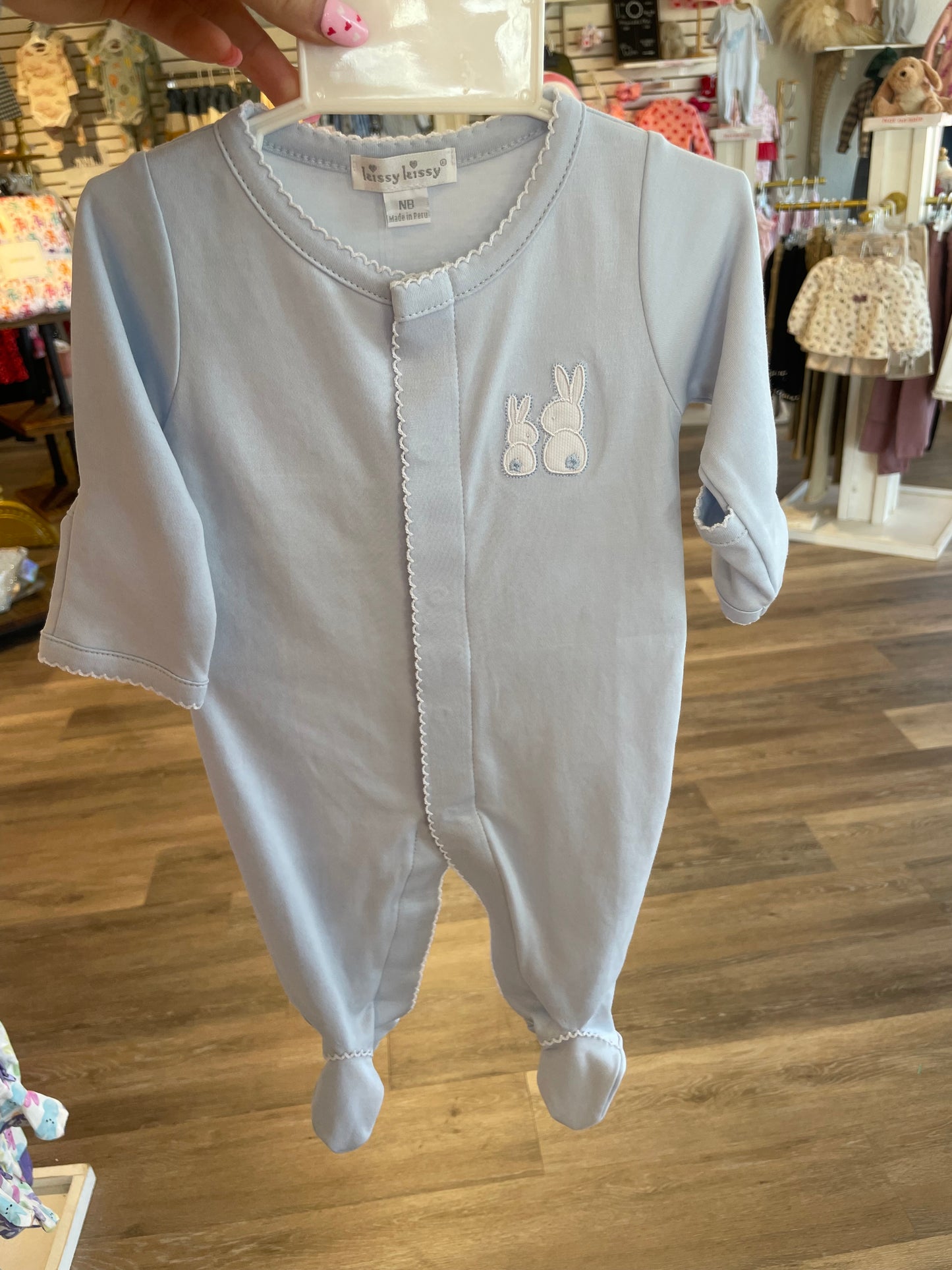 Bunny Embroidered Light Blue Footie