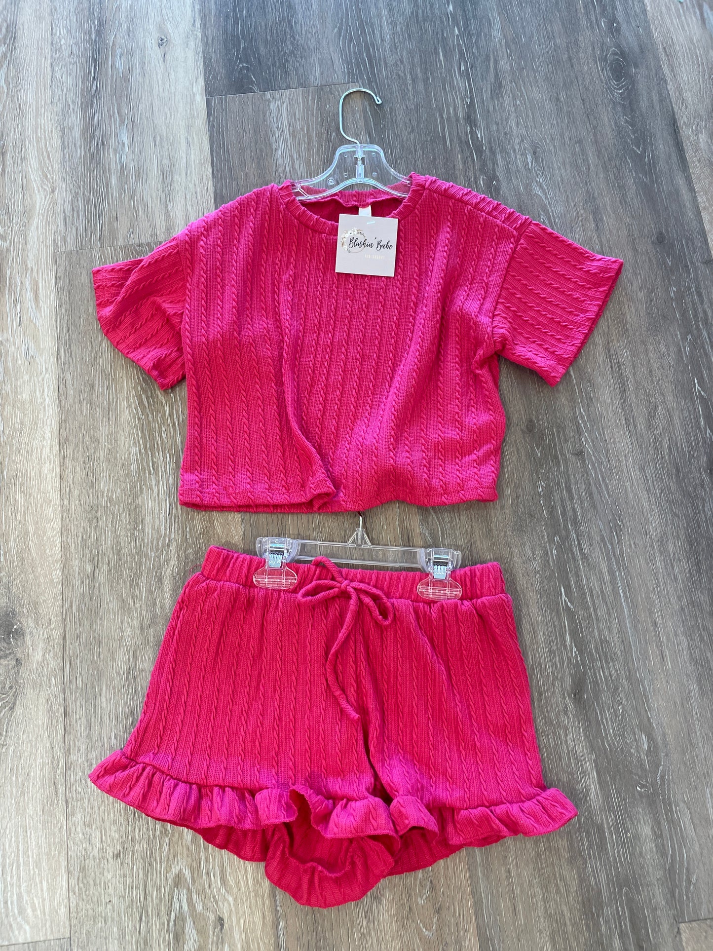 Embossed Ribbed Knit Ruffle Set