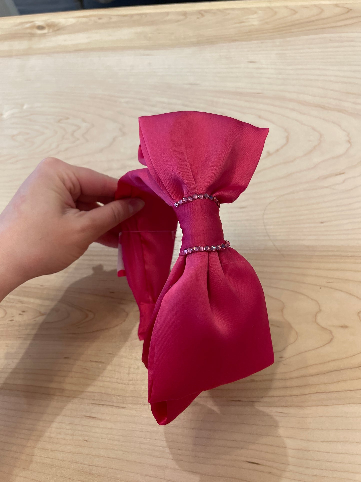 Pink Crystallized Large Satin Bow Headband