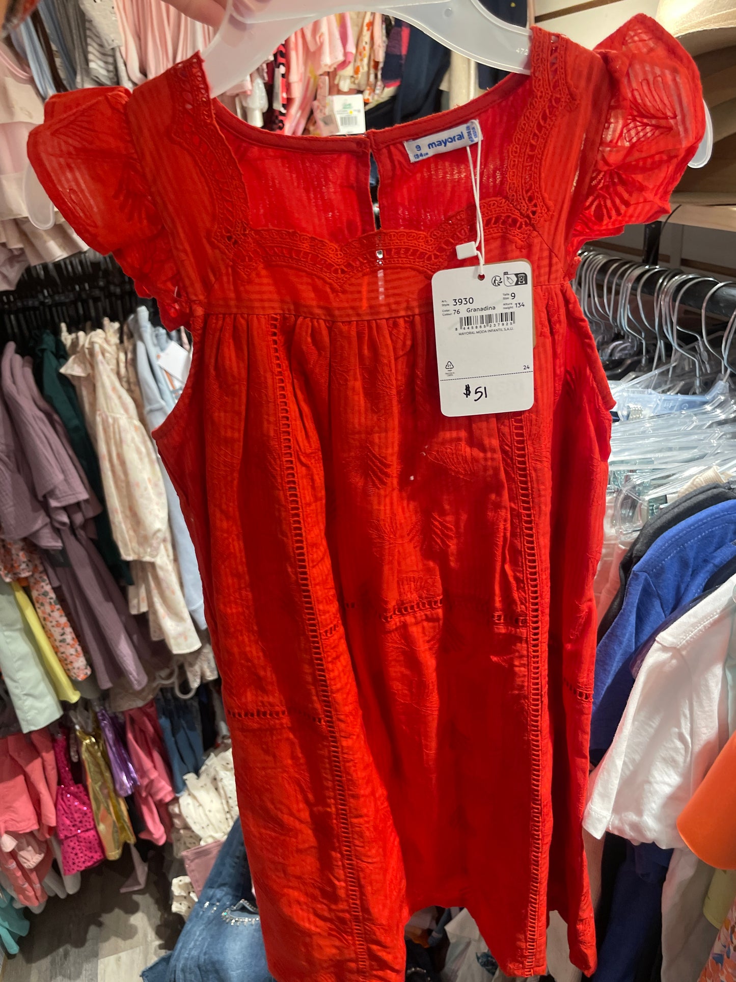 RED EMROIDERED DRESS