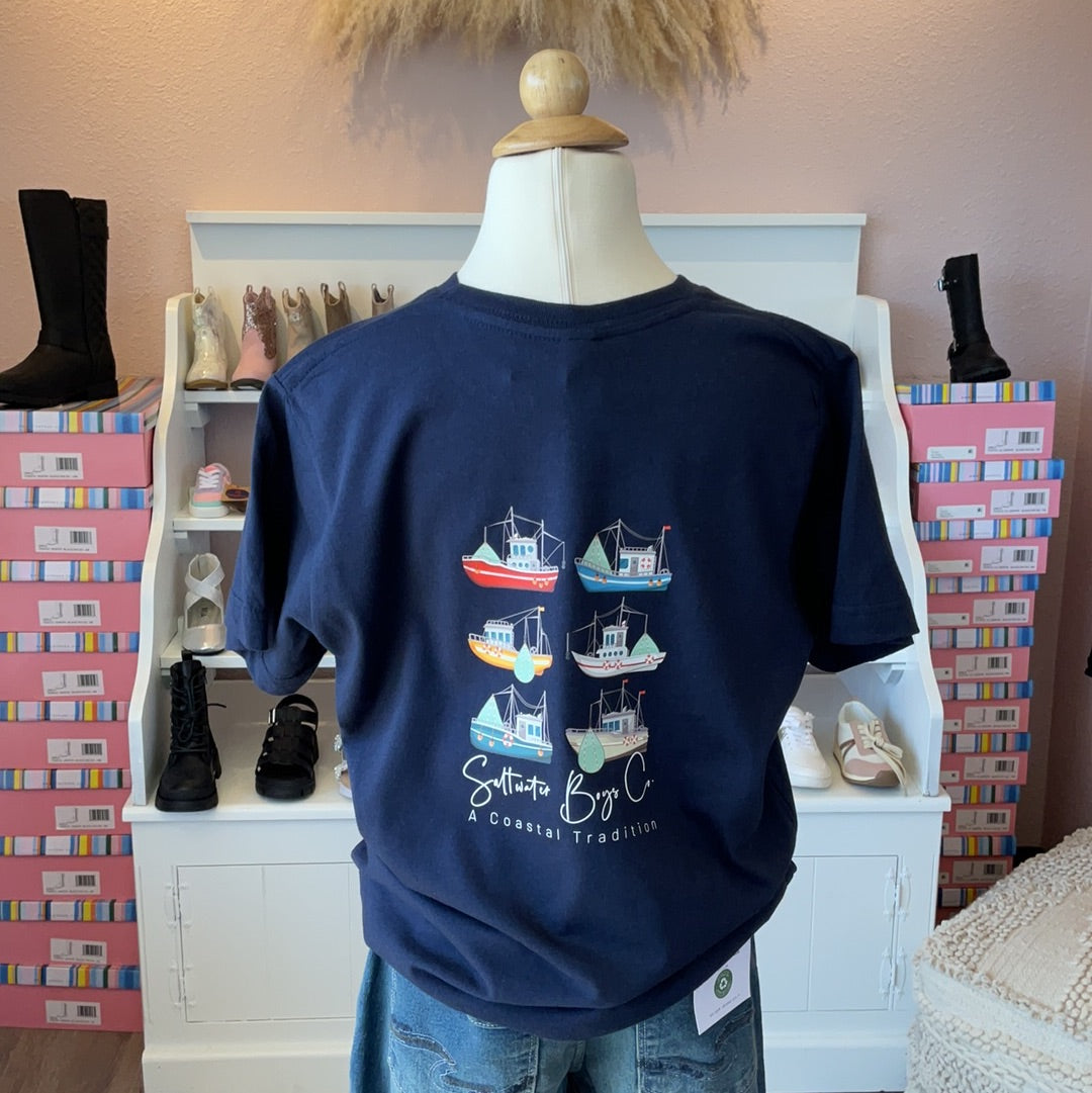 Saint Simons Shrimp Boat Short Sleeve Tee Navy