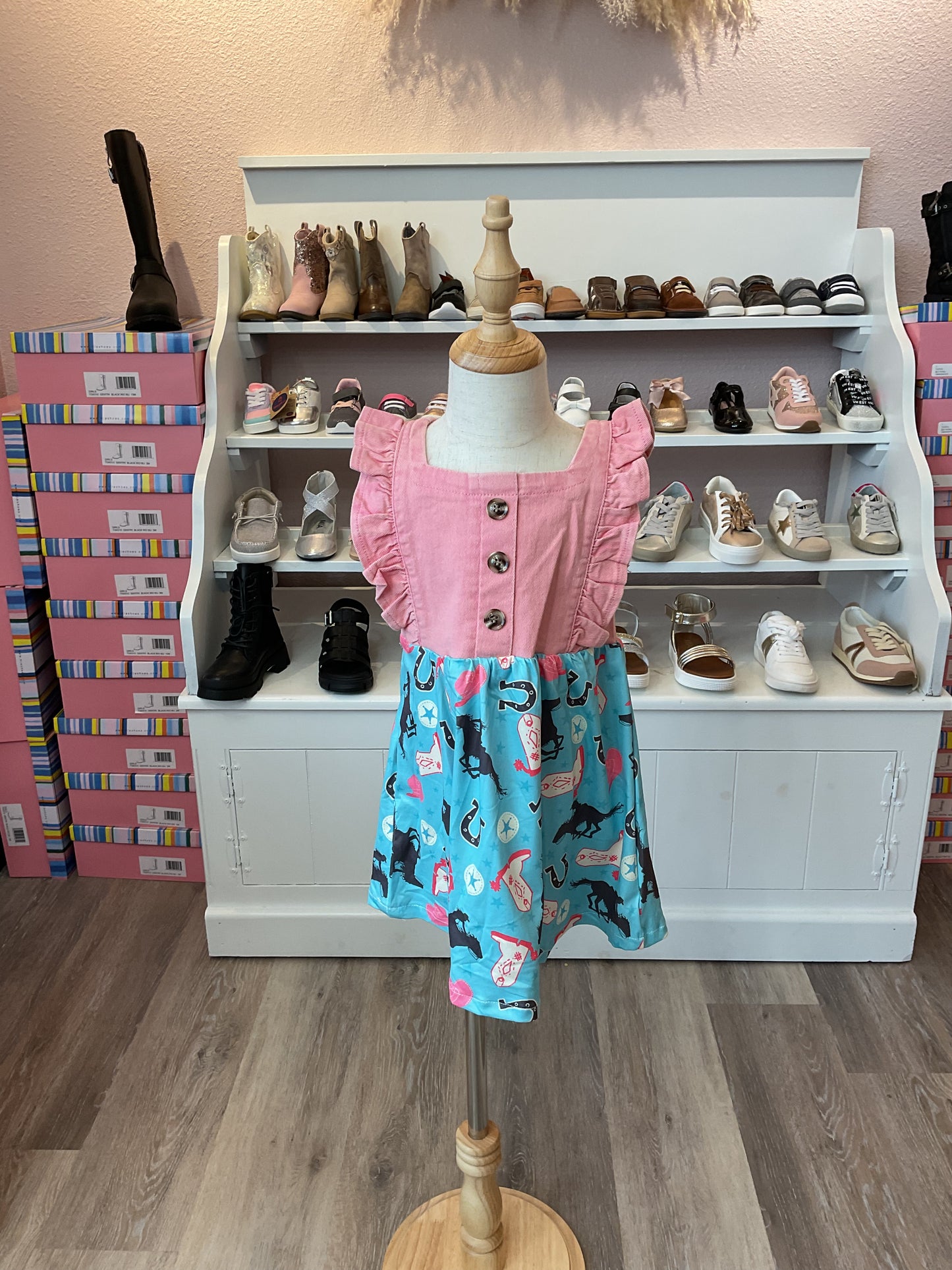 Pink denim Turquoise Cowgirl Dress