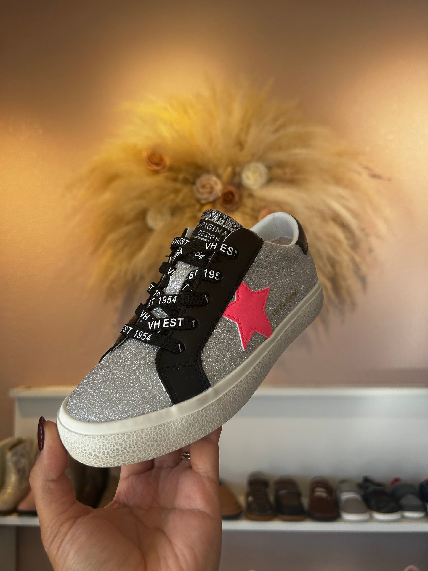 BLACK QUARTER VH LACED PINK STAR GREY LOW TOP-KIDS