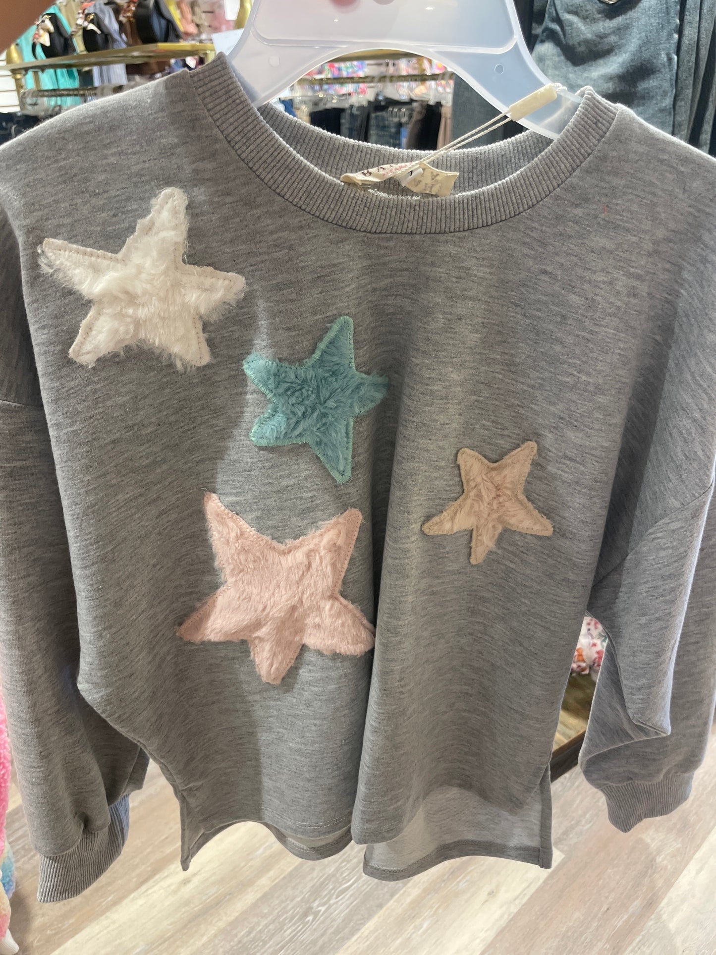L/S Sweatshirt W/ Faux Fur Star Appliques